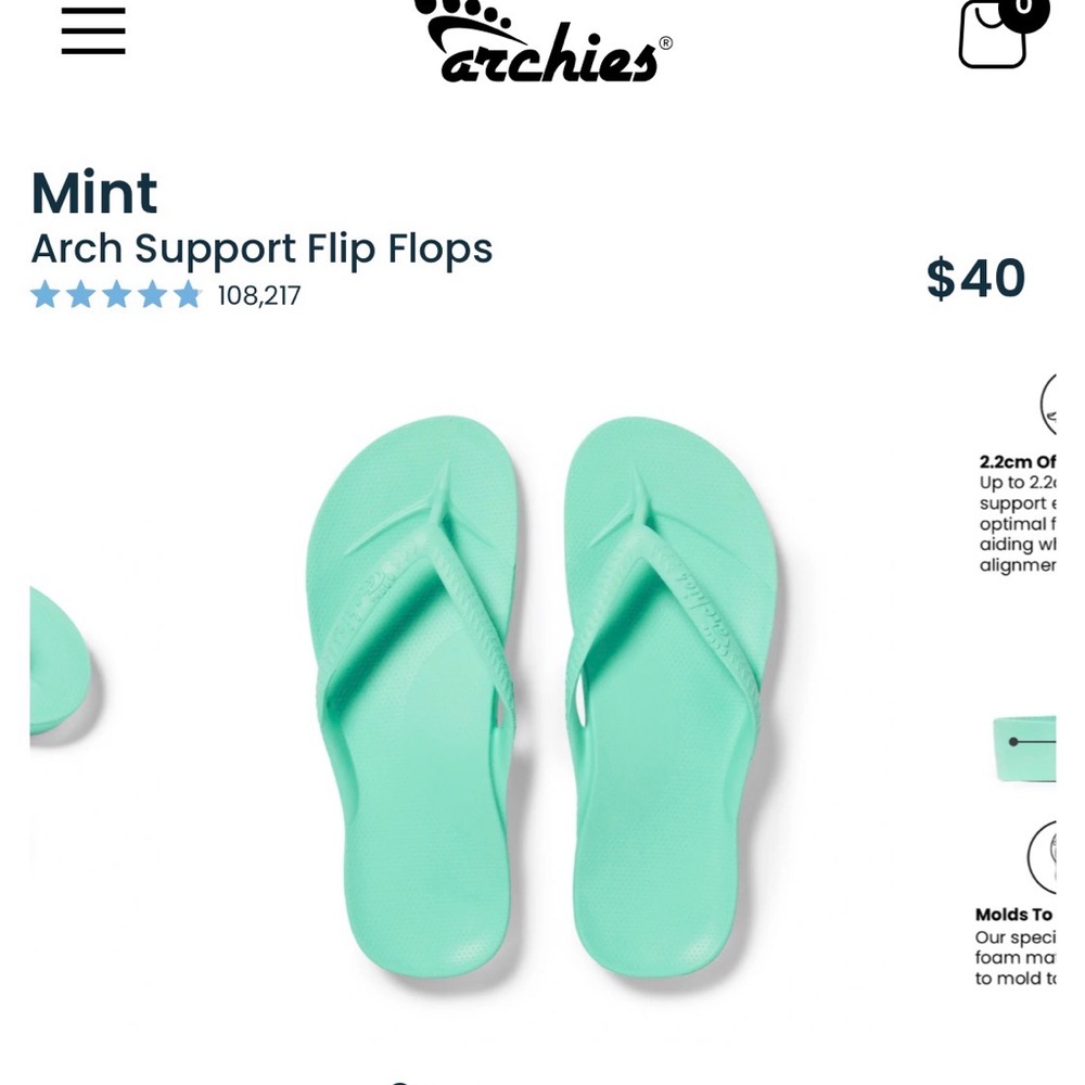 Archie’s flip flop in mint size 8